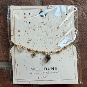 Welldunn 24K Gold plated medallion green spot jade, quartz Women's bracelet